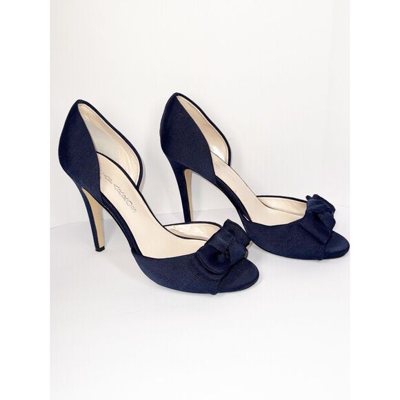 Caparros Navy Blue Heels Bow Peep Toe Pump Dressy Nautical Formal Stiletto 9.5 B - Picture 9 of 16